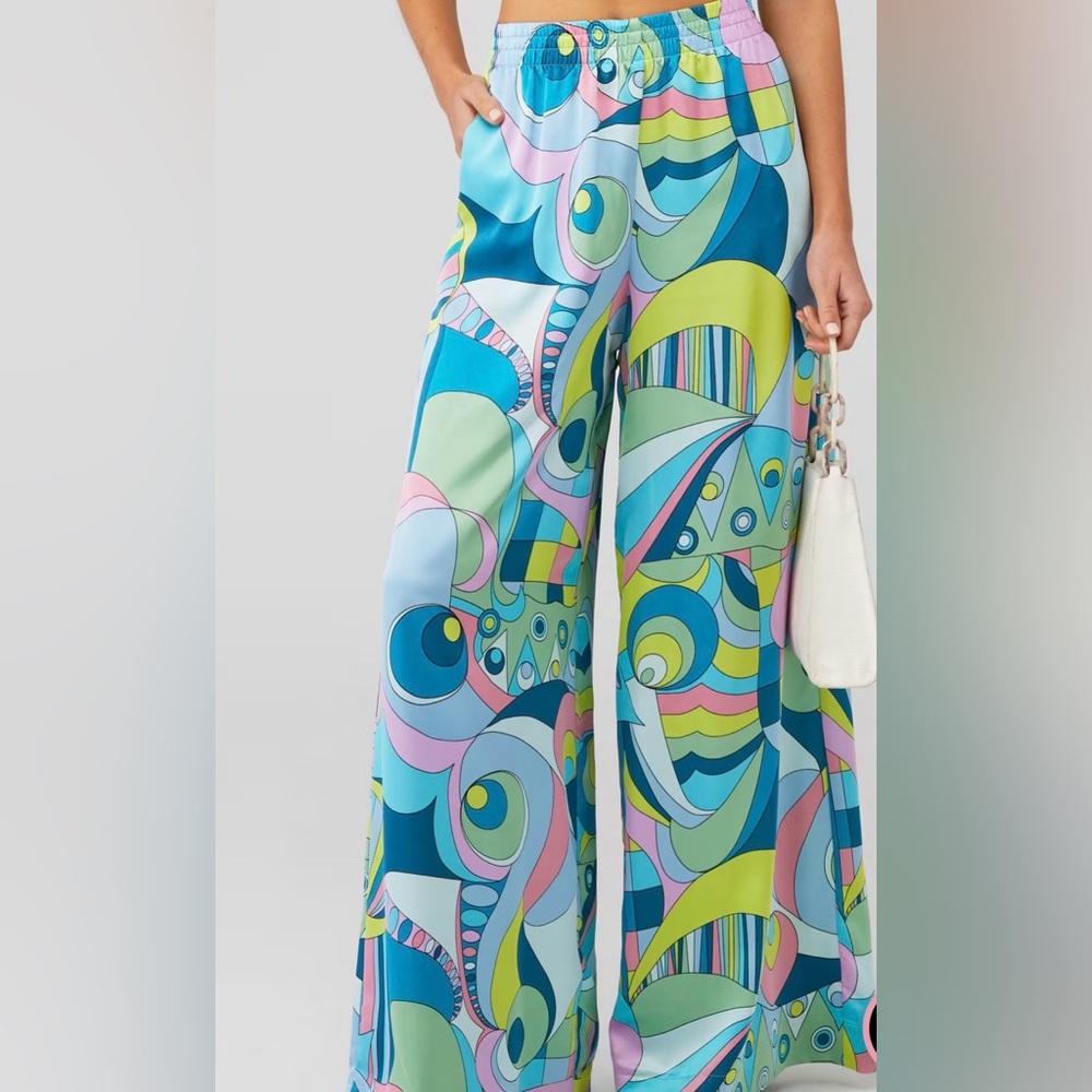 Show Me Your Mumu Printed Wide Leg Pants Small NWT Retro Palazzo High Waisted